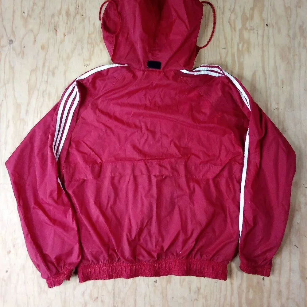 Vintage 90s Adidas 3 Stripe Windbreaker Jacket Hooded